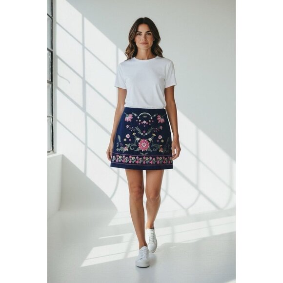 Harper Heritage Embroidered Navy Corduroy Skirt NWT Size Large - Picture 2 of 5